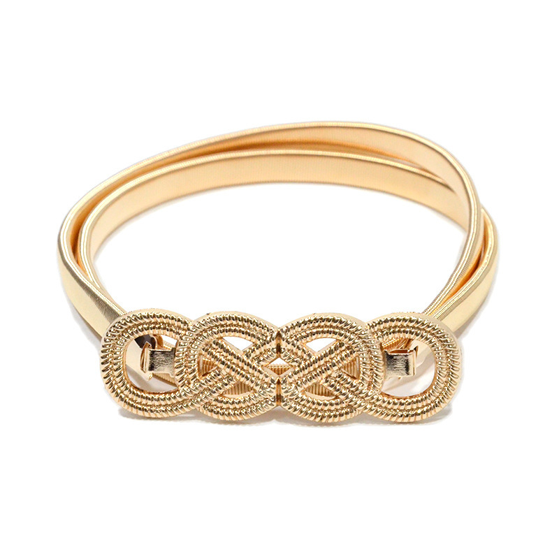 Transfronterizo de las mujeres de metal primavera cadena de la cintura de la hoja de loto decorativo hebilla de metal doble redondo cadena elástica delgada