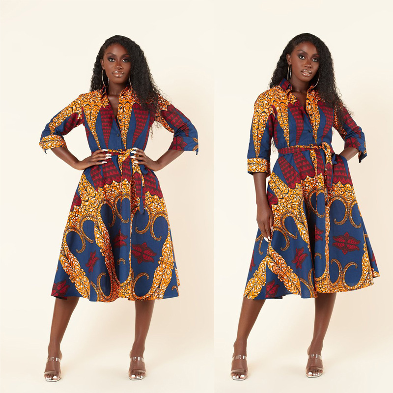 YS902非洲时尚女装印花衬衫连衣裙小个子秋季衬衣宽松妈妈装