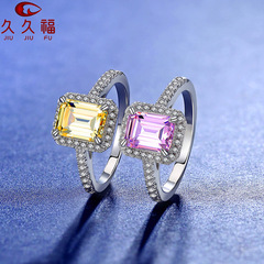 經典彩鑽戒指女 925純銀祖母綠切工2ct粉鑽戒指女 銀首飾工廠批發