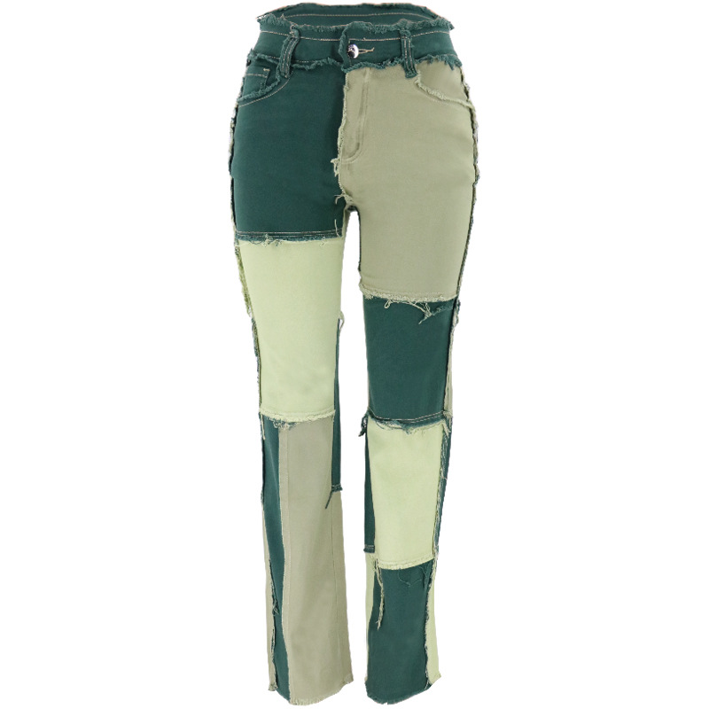 Primavera y verano nuevo Amazon moda europea y americana lavado teñido costura cintura alta cadera apretada recta Xintang jeans