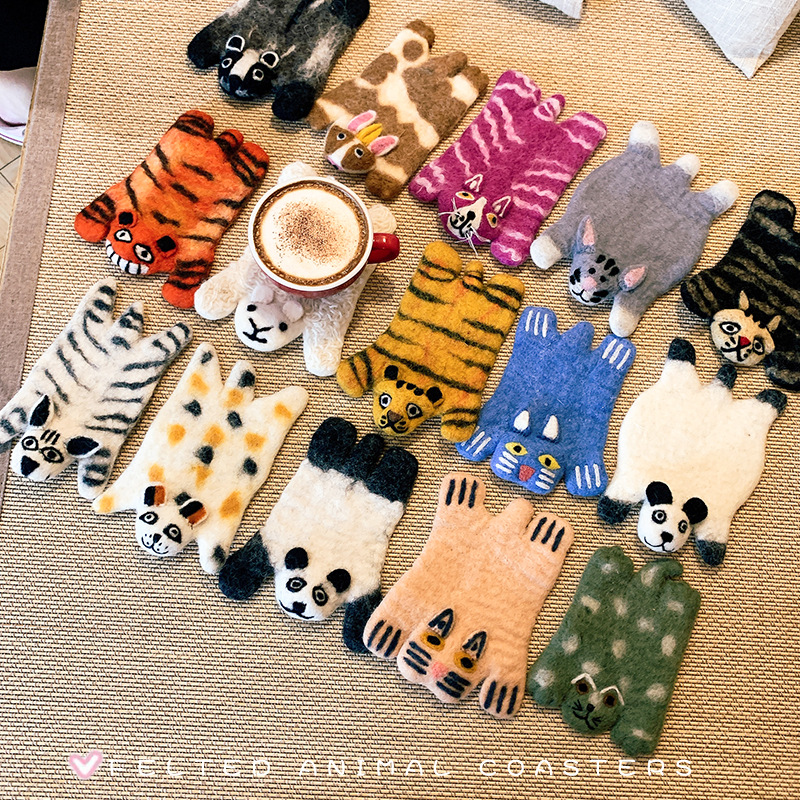 Personalizado lindo fieltro de lana animal montaña placemat almohadilla de aislamiento lindo Tigre gato accesorios para el hogar