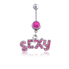 Korean-style fashionable navel ring with personalized English letter crystal-studded navel clip, sexy navel pin