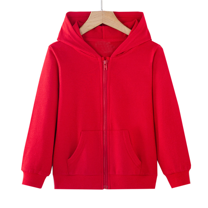 Boys and Girls Spring and Autumn New Hooded Cardigan Jacket Thin Plain Long Sleeve Sweatshirt Zipper Shirt Children's Sports Jacket