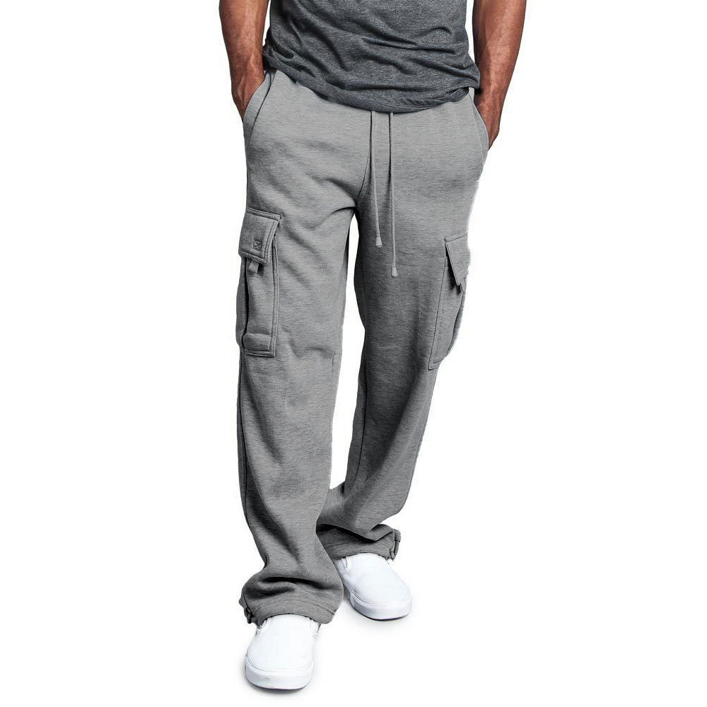 Men's Fleece Casual Work Pants For Autumn And Winter, Multi Pocket Style, Plus Size, Loose Fit._voghion.com