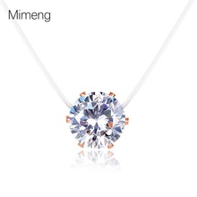 韩国简约时尚吊坠圆形六爪锆石项链女半透明隐形鱼线锁骨链潮批发