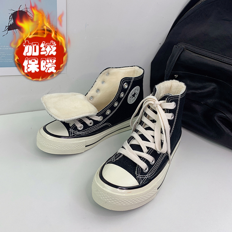 2025 Winter Student 1970S High-Top Fleece-Lined Canvas Shoes for Women Korean Style Ulzzang Couple Versatile Warm Cotton Shoes 2025 Winter Student 1970S High-Top Fleece-Lined Canvas Shoes for Women Korean Style Ulzzang Couple Versatile Warm Cotton Shoes