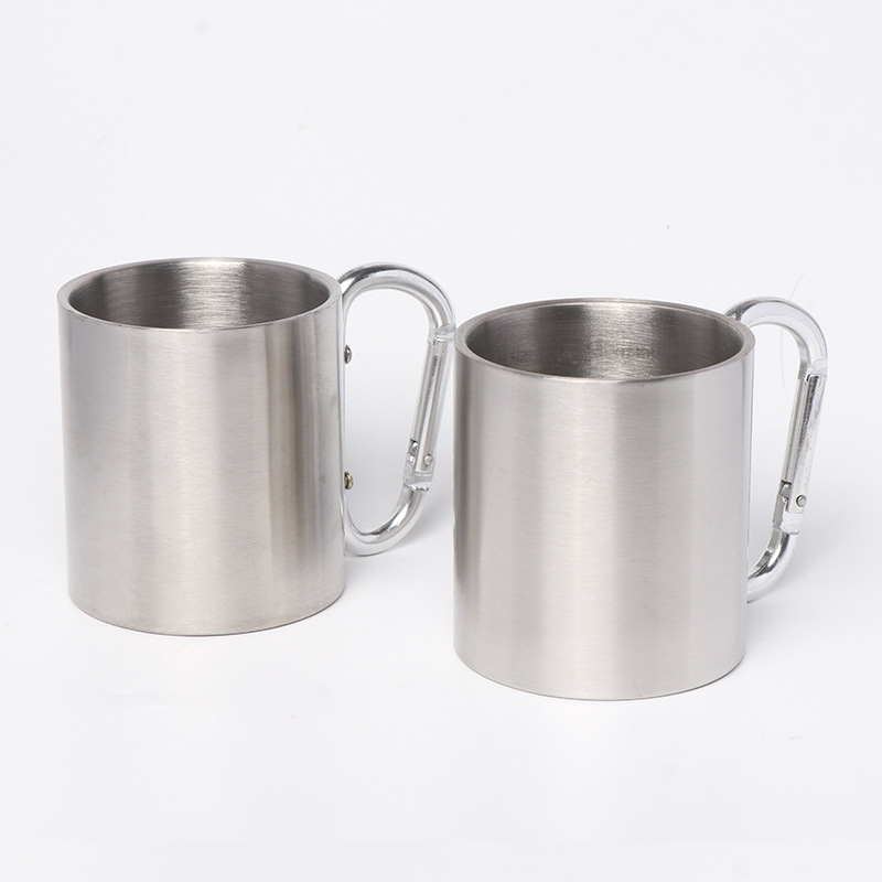 Taza de vacío de color natural de acero inoxidable transfronterizo con mango taza de agua taza de café taza de oficina en casa al por mayor