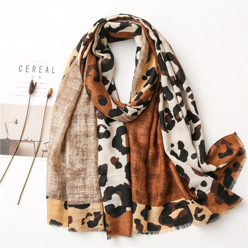 Korean brown all-match leopard print scarf for women spring, autumn and winter long thin brown scarf long shawl Dongdaemun