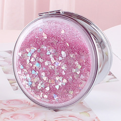 Girly Heart Student Quicksand Double-Sided Magnifying Mirror Cute Handheld Small Portable Flip Folding Cosmetic Mirror