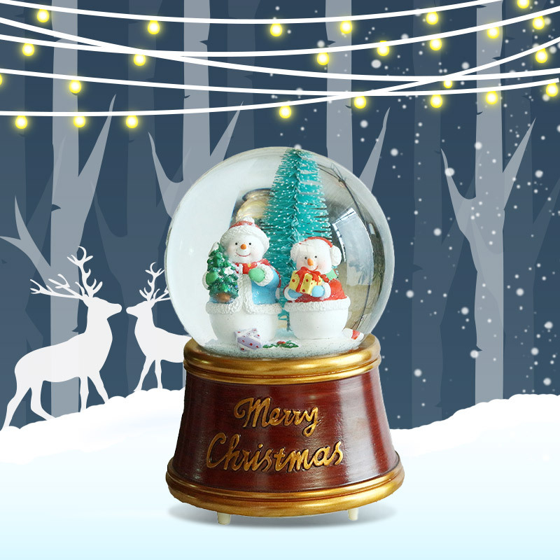  Customized Christmas Music Crystal Ball Ornaments Creative Little Snowman Resin Decoration Snowflake Water Polo Gift Handmade