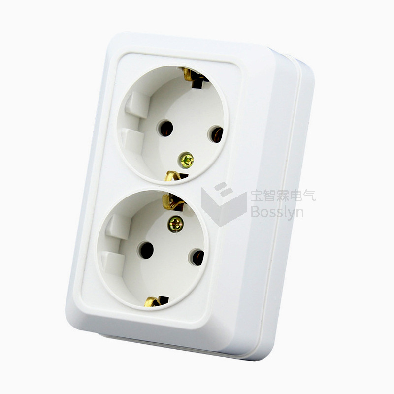 宝智霖供应欧规双联插座 德国韩国俄罗斯家用二位明装墙壁插座16A