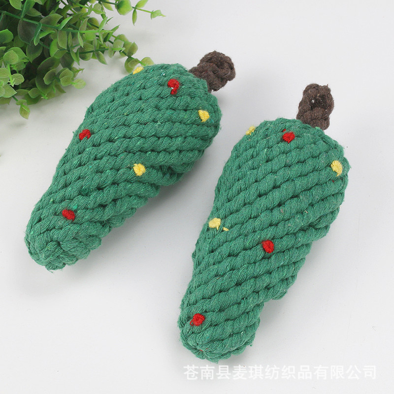 Fábrica de procesamiento de hilo de algodón juguetes para perros cuerda de algodón trenzada árbol de Navidad juguetes para mascotas molares para perros juguetes de limpieza de dientes para aliviar el aburrimiento