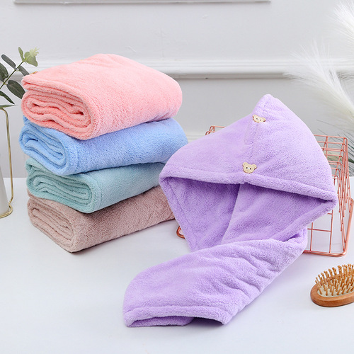 Thick High-density Coral Fleece Hair Towel Hood Absorbent Edge Bath Cap Quick-drying Dry Shampoo Turban for Autumn and Winter Wholesale
