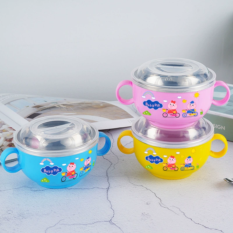 Children's cartoon dinner plate stainless steel for home use for food, anti-scald, fall protection