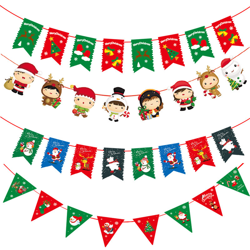 Christmas flag color flag Christmas paper cartoon flag Christmas holiday decorations scene layout factory direct sales
