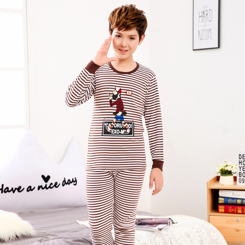 Ropa de otoño para niños medianos y grandes para hombres pantalones largos traje suéter de algodón de Cuello medio alto adolescentes estudiantes de secundaria cubierta de ropa interior cálida de algodón puro