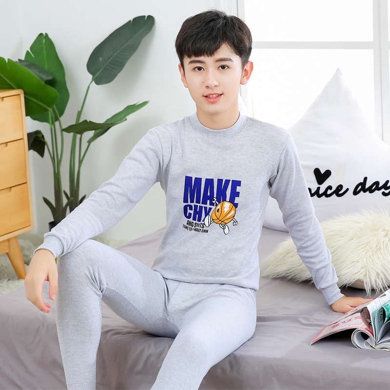 Ropa de otoño para niños medianos y grandes para hombres pantalones largos traje suéter de algodón de Cuello medio alto adolescentes estudiantes de secundaria cubierta de ropa interior cálida de algodón puro