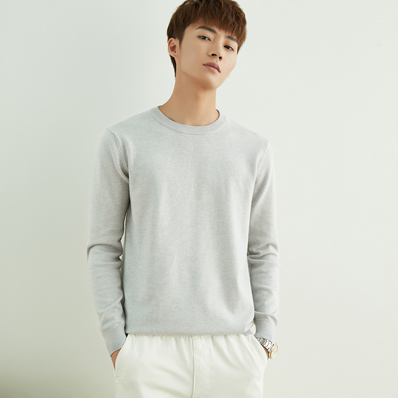 Otoño e invierno suéter de cuello redondo de los hombres de estilo coreano SLIM-Fit color sólido suéter de manga larga engrosada Jersey camisa de fondo suéter de los hombres de moda