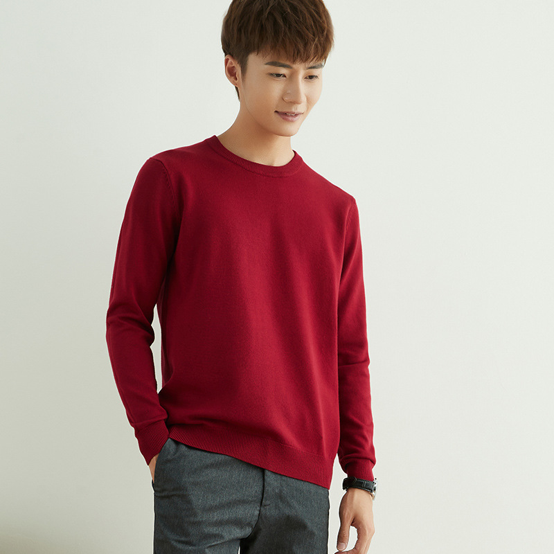 Otoño e invierno suéter de cuello redondo de los hombres de estilo coreano SLIM-Fit color sólido suéter de manga larga engrosada Jersey camisa de fondo suéter de los hombres de moda