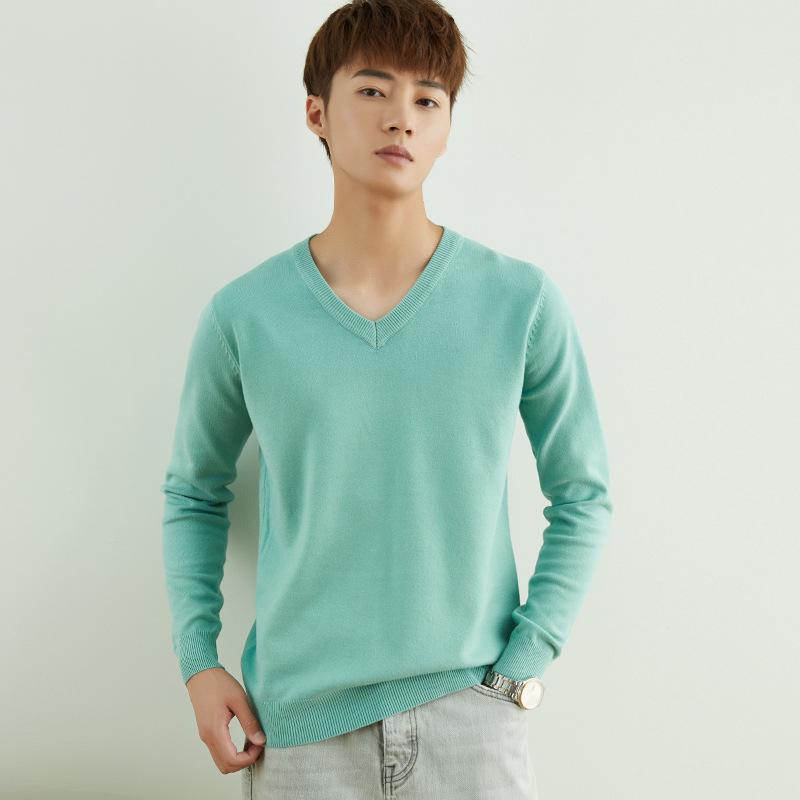 Otoño e invierno suéter de cuello redondo de los hombres de estilo coreano SLIM-Fit color sólido suéter de manga larga engrosada Jersey camisa de fondo suéter de los hombres de moda