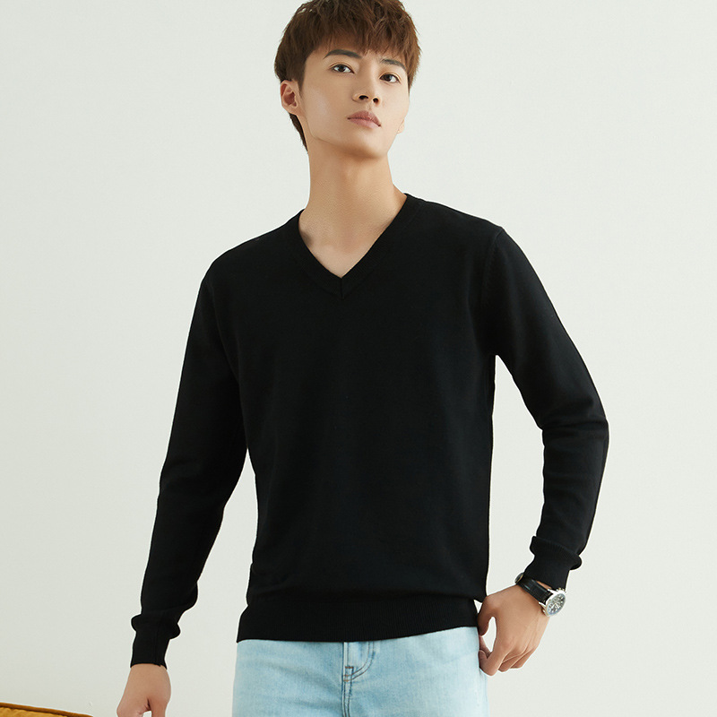 Otoño e invierno suéter de cuello redondo de los hombres de estilo coreano SLIM-Fit color sólido suéter de manga larga engrosada Jersey camisa de fondo suéter de los hombres de moda