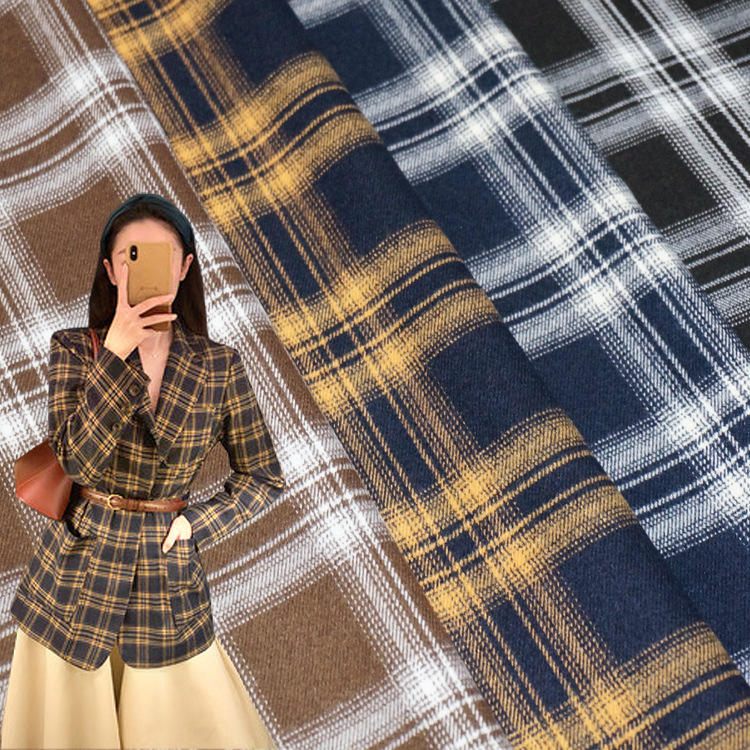 秋冬西装套装格子布TR弹力磨毛色织布 现货供应裤子衬衫时装面料