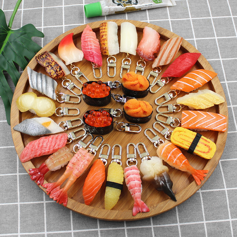 Imitation Big Food Plaything Hanging Ornaments Japanese Salmon Sushi Keychain Creative Student Small Gift Bag INS