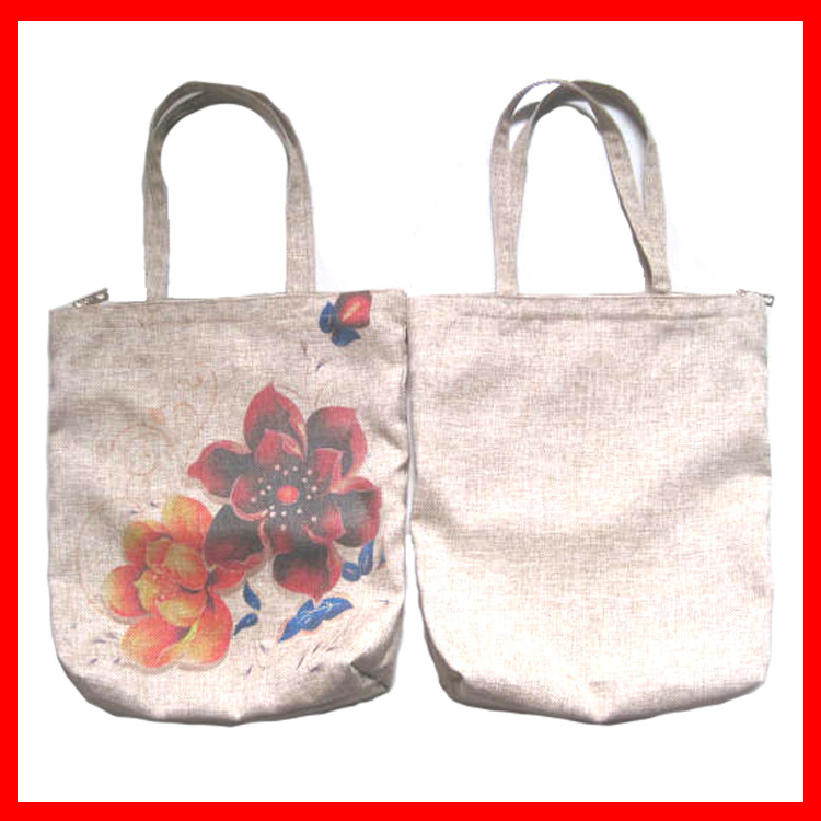 跨境新货竹节木棉纱帆布购物袋数码印花购物袋手提袋黄麻布手提袋