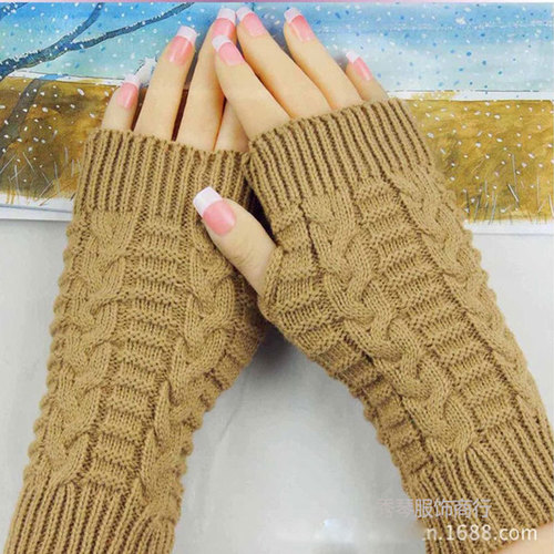 Winter fingerless gloves for women computer short gloves warm extended gloves Japanese and Korean popular half-finger wool flat mouth gloves