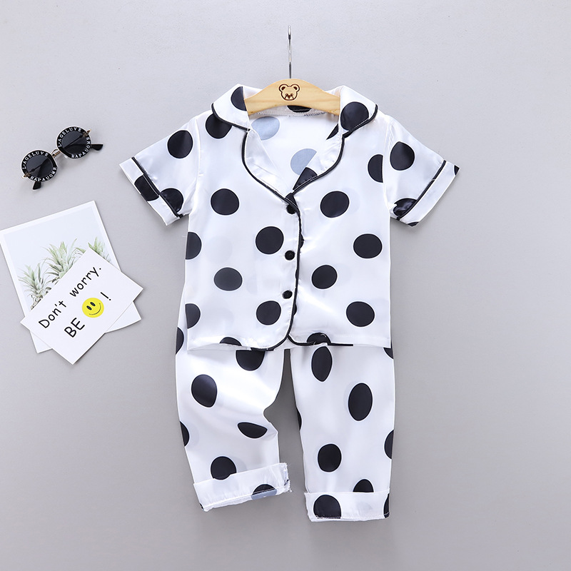 Spring Summer Children's Homewear Ice Silk Casual Pajamas Set Short Sleeve Long Pants Style For Boys And Girls_voghion.com