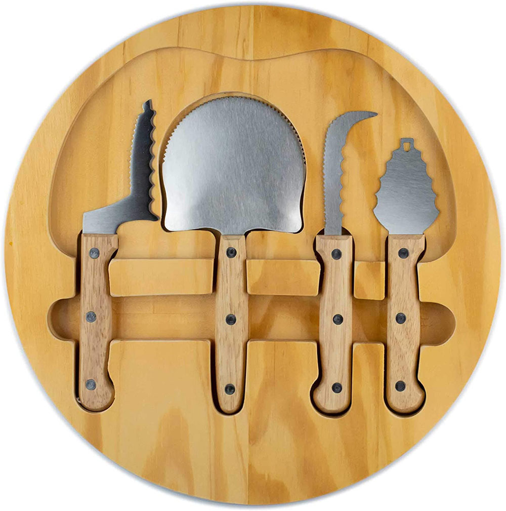 pumpkin carving kit 厂家批发5件套木盒座木柄南瓜雕刻工具套装