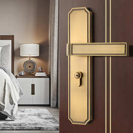 新中式黄古铜单舌门锁室内卧室卫生间厕所实木房门锁木门锁家用锁