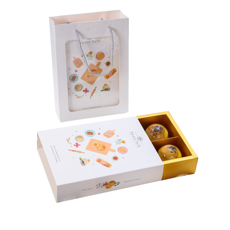 Caja de embalaje crujiente de yema de huevo de 6 granos impresión en color dorado caja de regalo de cartón dorado pintada a mano caja de cajón de pastelería de pastel de Luna