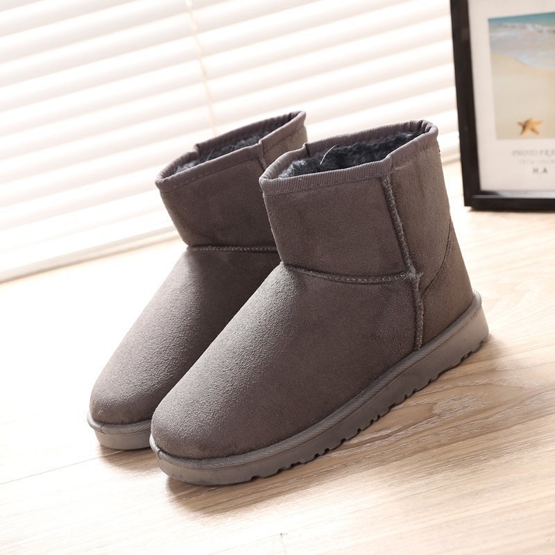 Botas de nieve de invierno para estudiantes coreanas calentadoras con lana gruesa calentadoras de algodón plano de gamuz botas de nieve de tubo corto