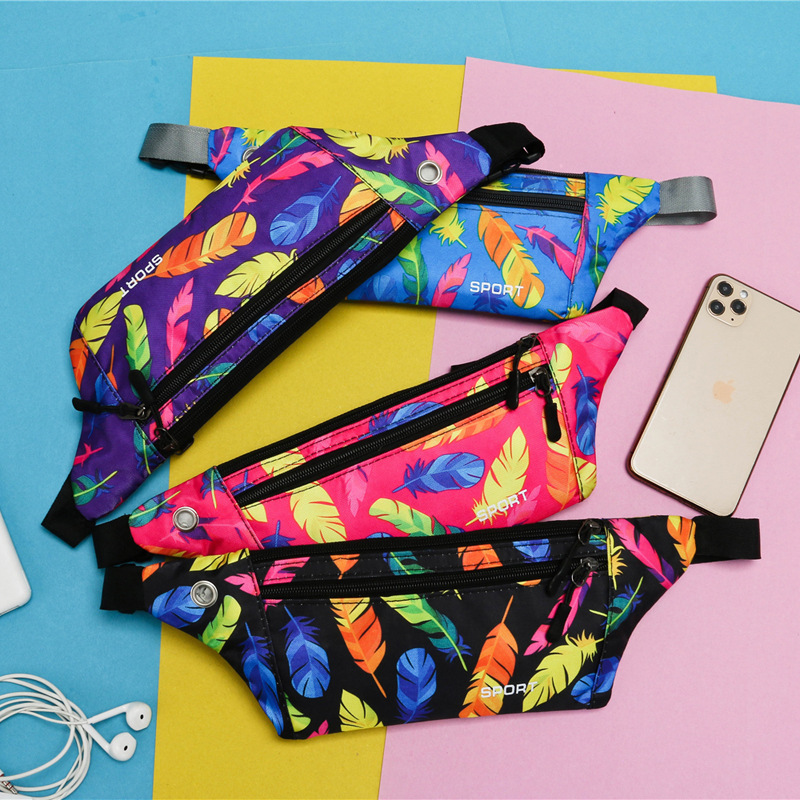 Factory slung waist bag female nylon waterproof sports waist bag male fitness running earphone hole close-fitting mobile phone bag wholesale
