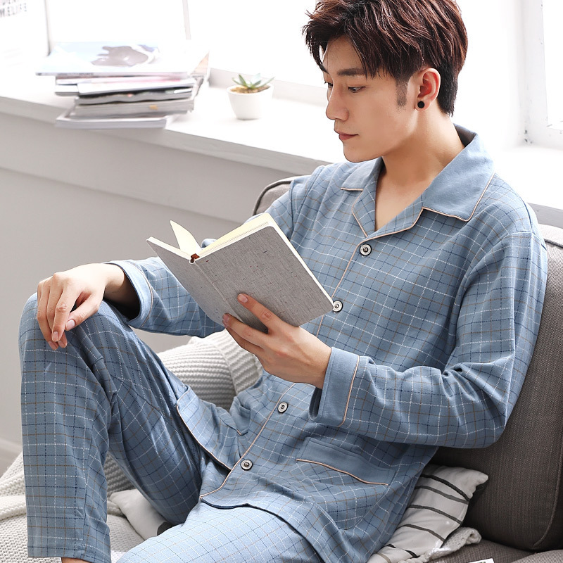 Men's Pajamas 100 Cotton Spring and Autumn Cotton Youth Winter Home Clothes Long Sleeve Pajamas suit Men's Pajamas 100 Cotton Spring and Autumn Cotton Youth Winter Home Clothes Long Sleeve Pajamas suit
