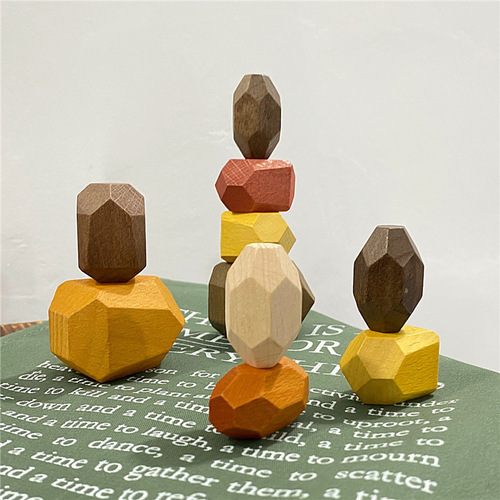 Wooden children's Nordic ins style colorful stone Jenga boys and girls indoor ornaments early education educational toys