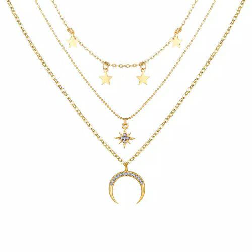 Cross-border alloy multi-layer necklace Hip-hop style star and moon pendant fashionable temperament human head profile lockchain