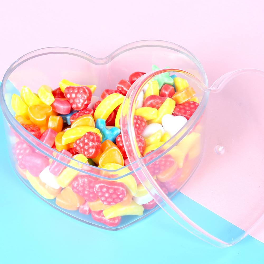 Caja de plástico duro con forma de corazón para regalo de amantes del dulce, con tapa de PS acrílico, caja pequeña para almacenamiento y embalaje de dulces de boda.
