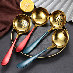 網紅湯殼湯漏304不鏽鋼湯勺公用盛湯餐廳家用加深加厚火鍋勺漏勺