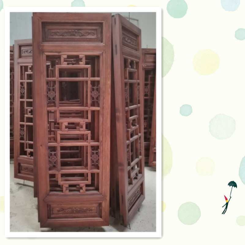 成都厂家生产中式装饰材料松木仿古门门窗实木雕花镂空花格