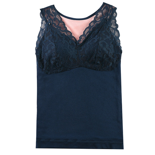 1933 winter plus size maple lace beautiful back seamless V-neck plus velvet thickened thermal vest women's underwear