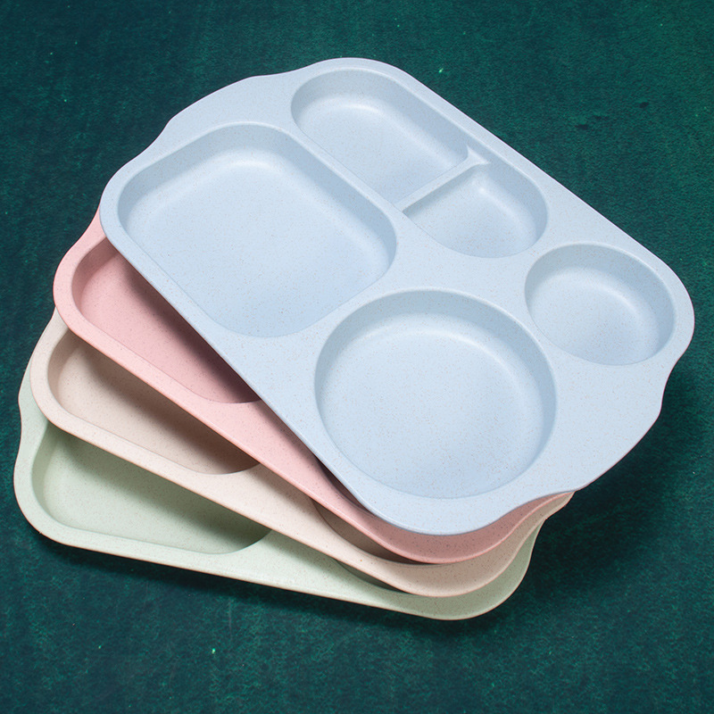 Paja DE TRIGO vajilla para niños cinco piezas traje separado plato pecera palillos tenedor cuchara engrosada Anti-escaldado 5 piezas creativas image 5