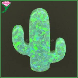 CACTUS批发裸石吊坠OP11绿色欧泊仙人掌形 合成绿澳宝穿孔裸石