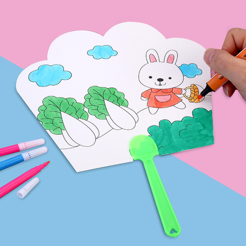Painting fan children's diy hand-painted empty white house fan coloring round fan paper fan kindergarten creative art materials