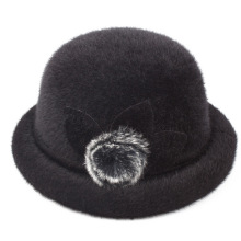 中老年帽子女冬季仿貂毛礼帽秋冬保暖盆帽老年人冬帽帽玫瑰花装饰