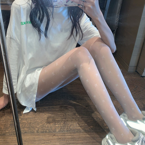 Spring and autumn outer wear anti-snatch Japanese Lolita stockings thin black bow one-piece bottoming socks for women