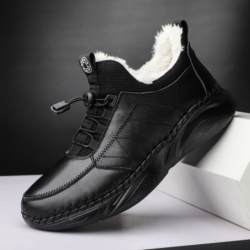 2116 autumn and winter new outdoor warm casual shoes men's shoes fashion elastic band handmade leather shoes cotton shoes men