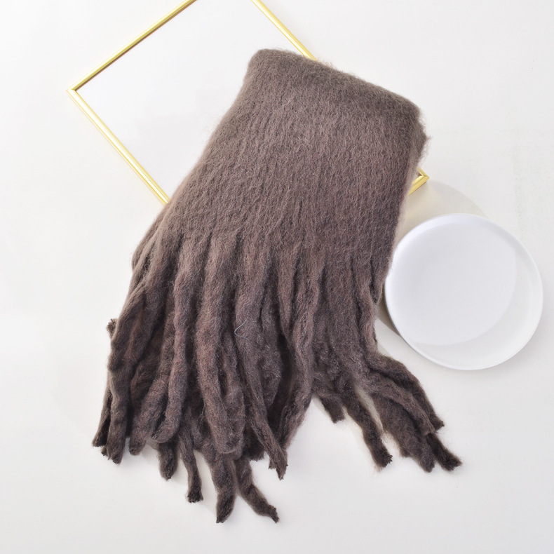 Otoño e invierno nuevo engrosado cálido alargado borla bufanda dama dinero PerA-como Cachemira color sólido gran borla bufanda