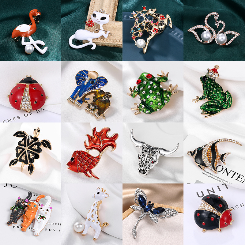Korean High-End Flamingo Dragonfly Brooch Bee Elephant Corsage Alloy Electroplated Animal Pin Clothing Accessories for Women